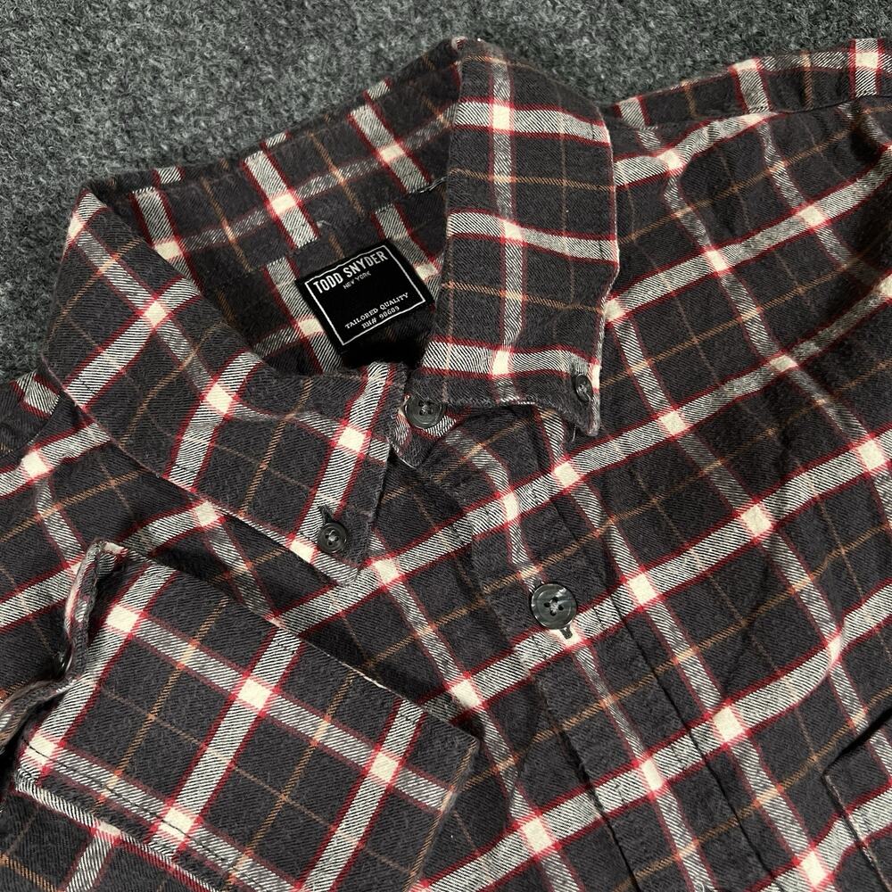 Todd Snyder Shirt Mens Large Red Gray Plaid Button Down Long Sleeve Flannel